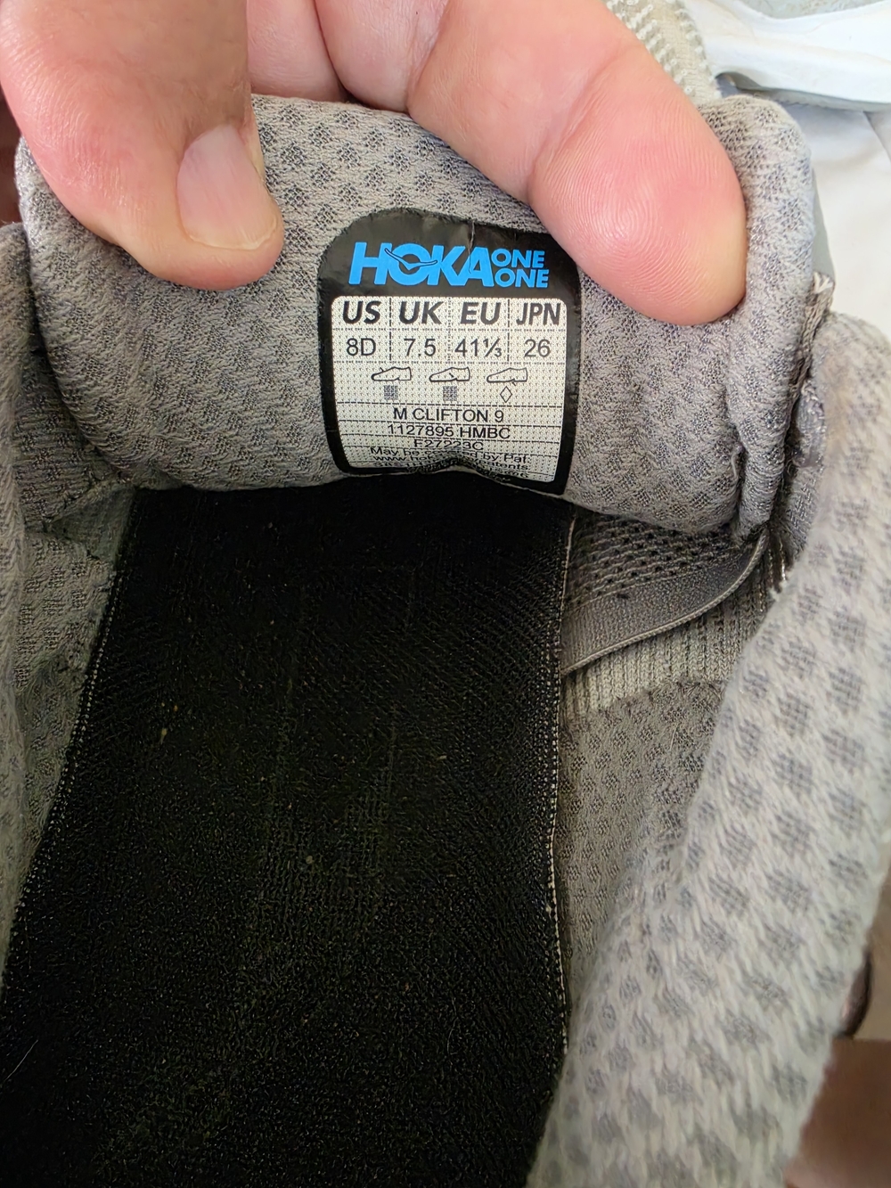 Hoka Clifton 9 Gray and White Men's Running Sneakers - Picture 2 of 7
